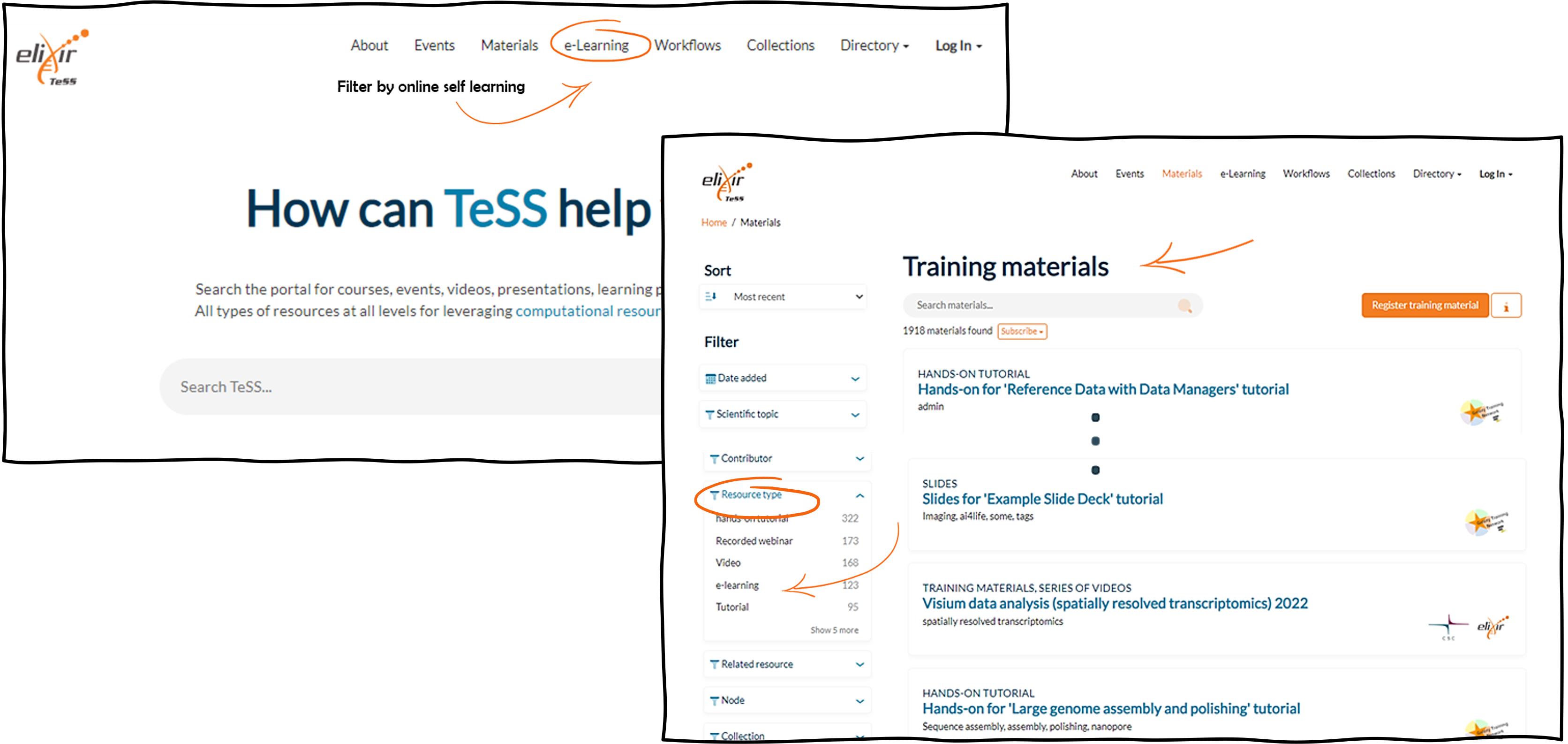 screenshot for TeSS page with search box