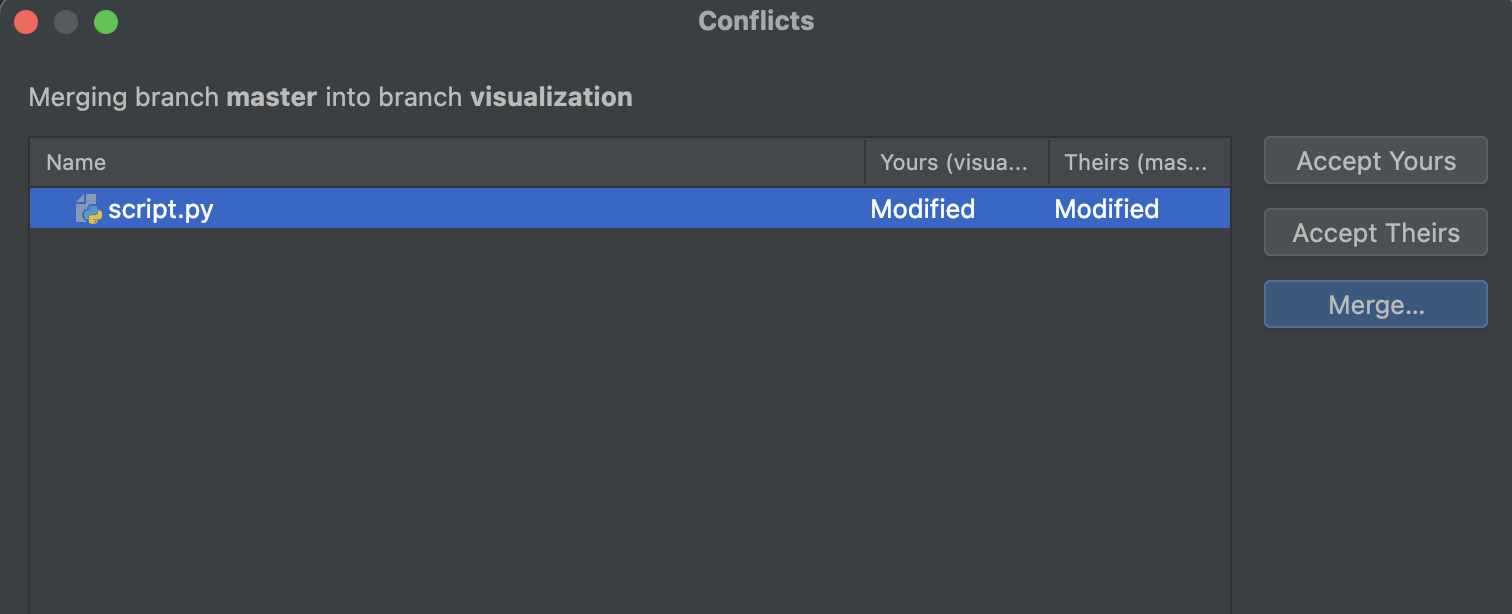 PyCharm conflict merge