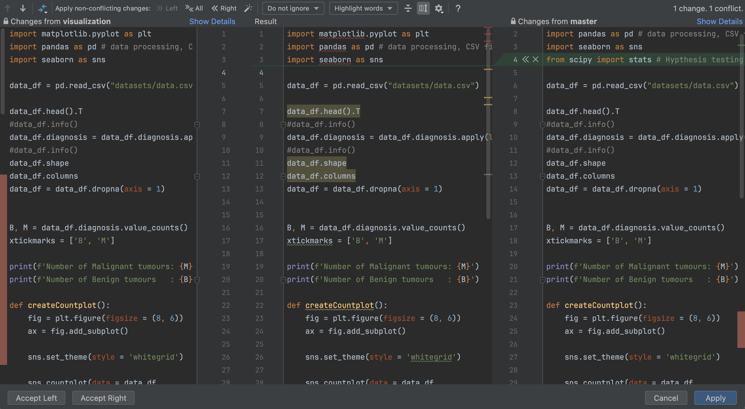 PyCharm merging