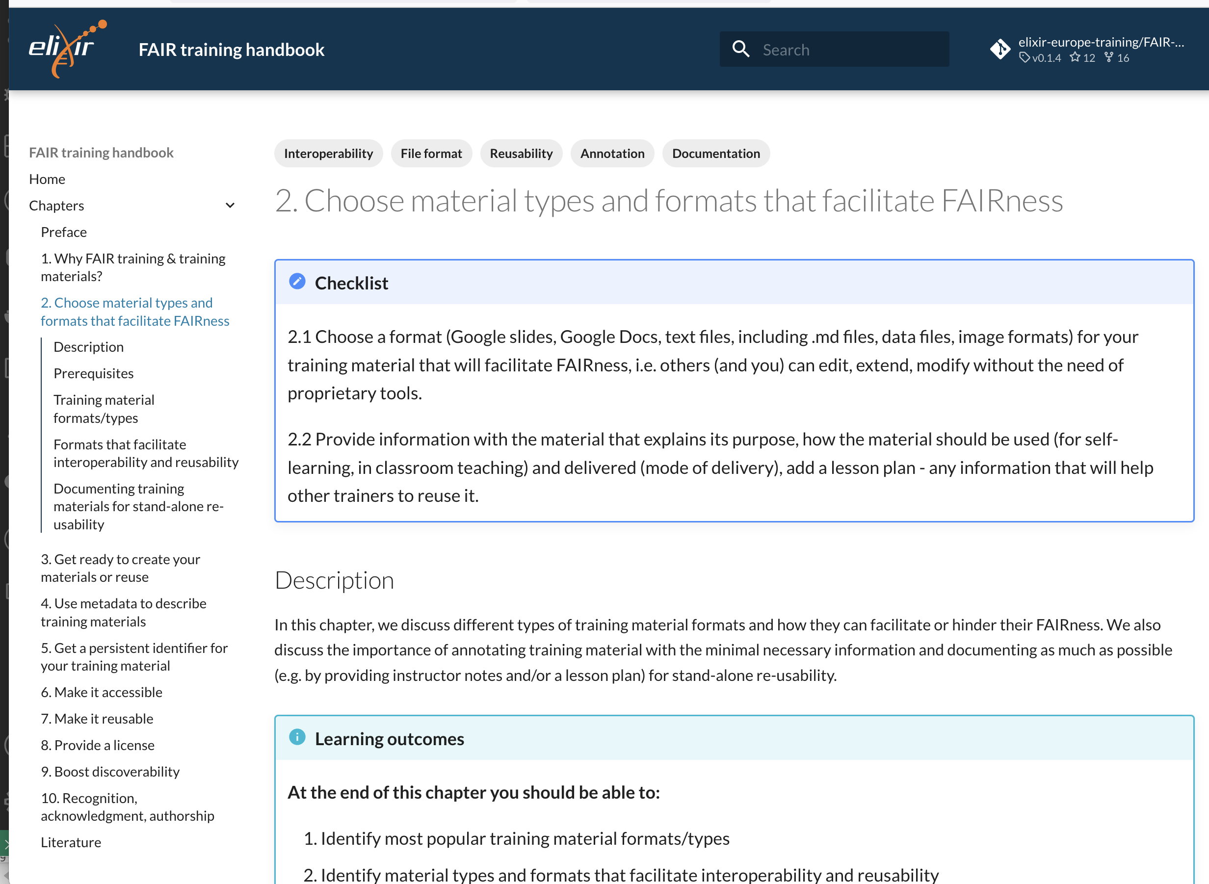 FAIR training handbook screenshot